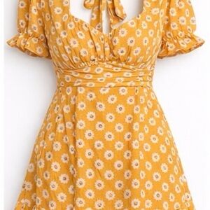 Sunshine Floral Tie-Back Mini Dress - Women's Yellow Floral Dress